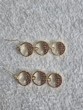 Gold Drop Earrings with Pink Crystal Accents